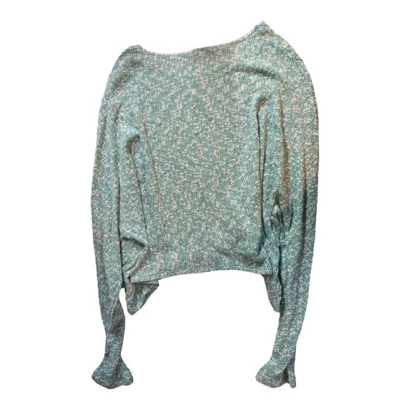 Soprano Womens Cropped Top Knit Large Turquoise White Long Sleeve Cottagecore - Picture 9 of 9